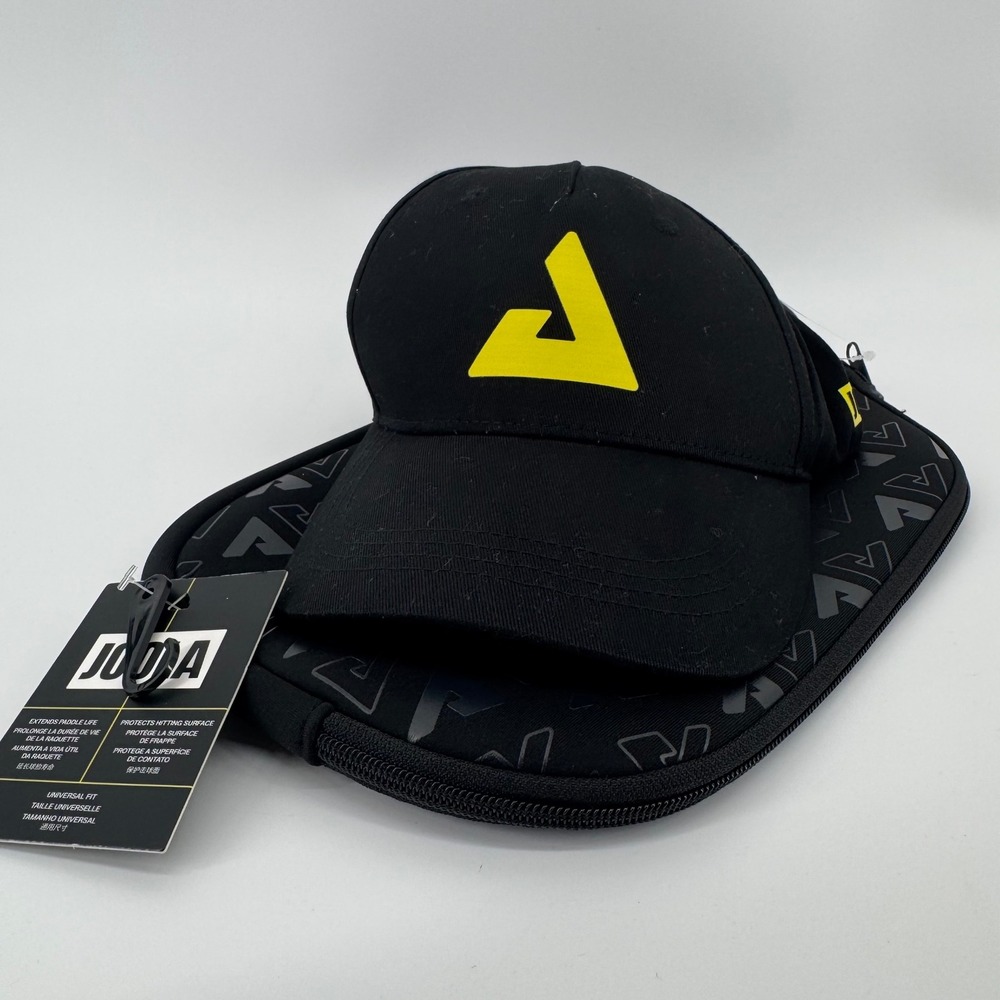 JOOLA Mens Black Yellow Pickleball Baseball Hat and Universal Paddle Cover Set